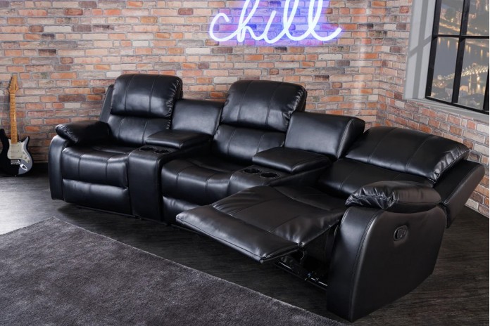 Fauteuil cinéma CANNES 3 places relax Cuir écologique Noir