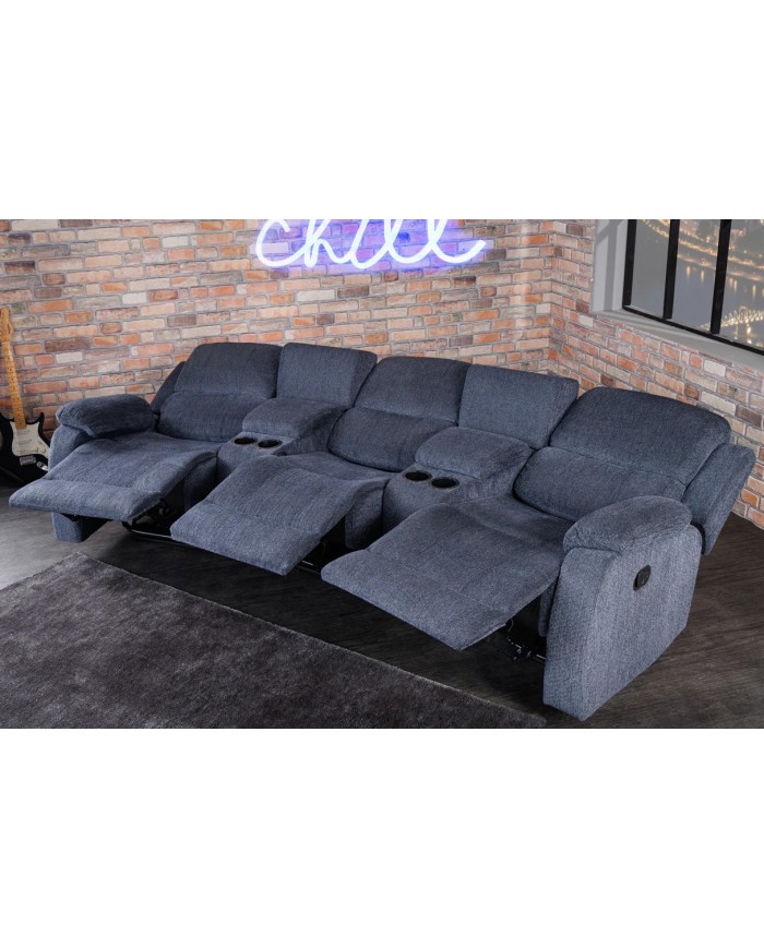 Fauteuil cinéma CANNES 3 places relax textile gris chine