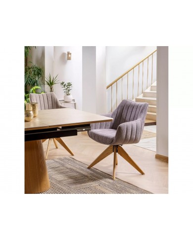 Chaise rembourrée en tissu pivotante 180° et pieds en bois Dazalia
