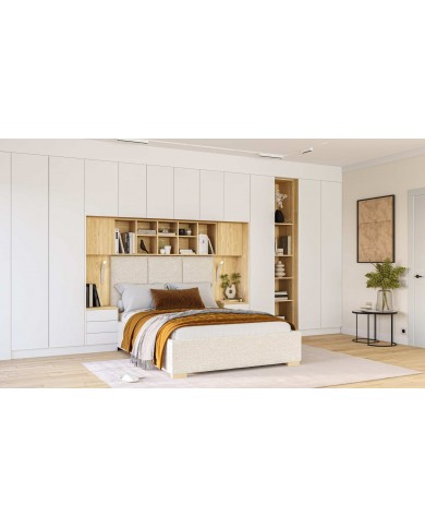 Lit pont 140/160/180×200 cm chêne huilé & blanc mat – Ambiance Mobiliandco