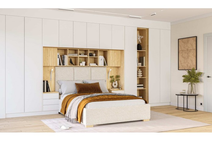 Lit pont 140/160/180×200 cm chêne huilé & blanc mat – Ambiance Mobiliandco