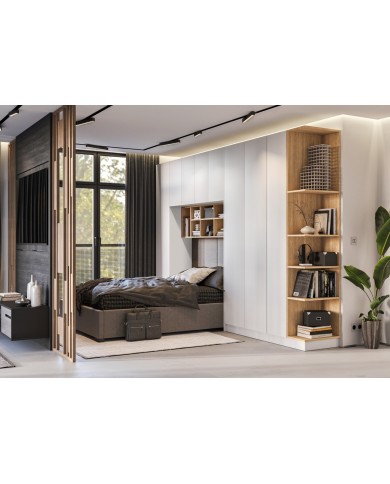 Lit pont 140/160/180×200 cm chêne huilé & blanc mat – Ambiance Mobiliandco