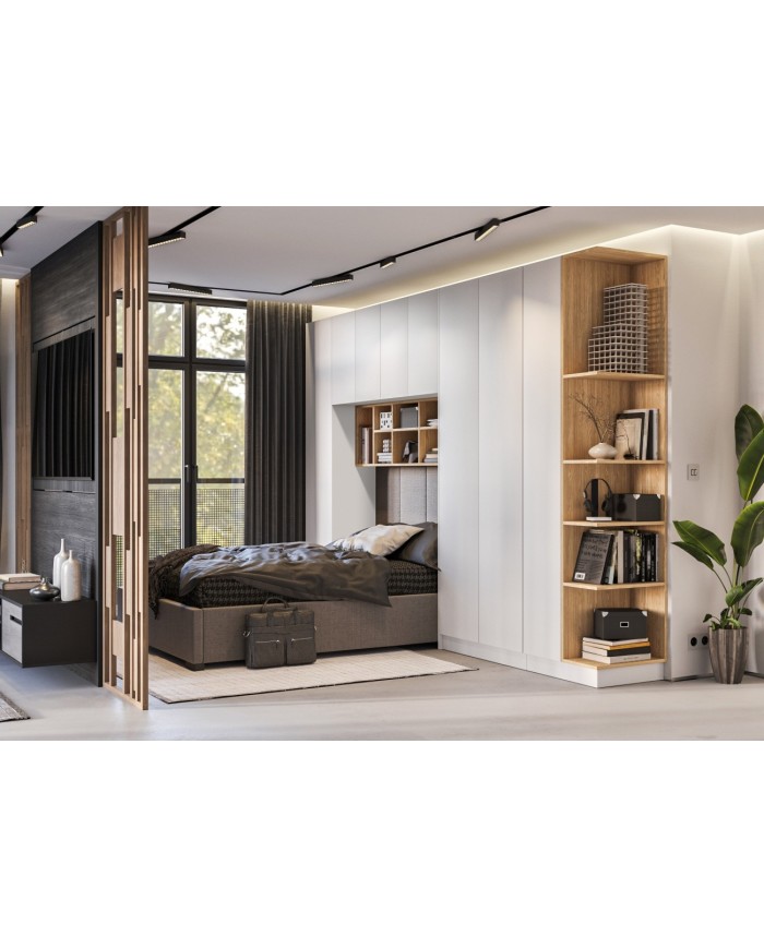 Lit pont 140/160/180×200 cm chêne huilé & blanc mat – Ambiance Mobiliandco