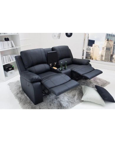 Fauteuil cinéma CANNES 2 places relax cuir écologique noir