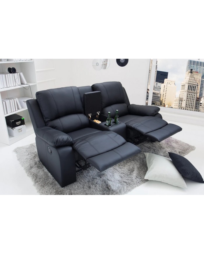 Fauteuil cinéma CANNES 2 places relax cuir écologique noir