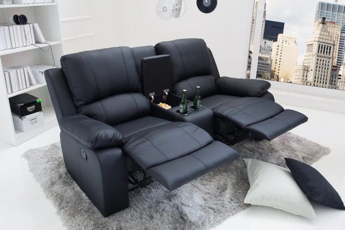 Fauteuil cinéma CANNES 2 places relax cuir écologique noir