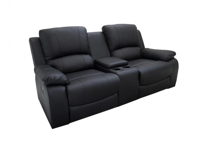 Fauteuil cinéma CANNES 2 places relax cuir écologique noir