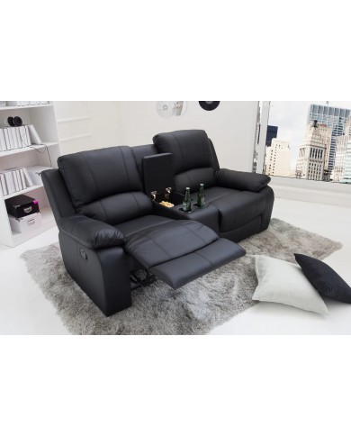 Fauteuil cinéma CANNES 2 places relax cuir écologique noir