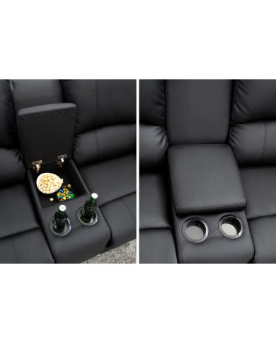 Fauteuil cinéma CANNES 2 places relax cuir écologique noir