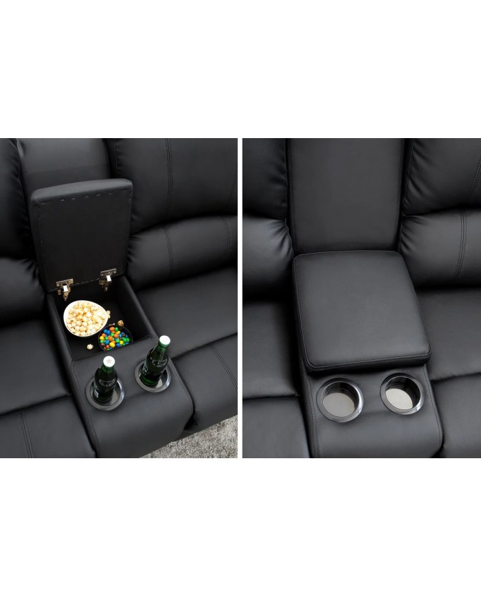 Fauteuil cinéma CANNES 2 places relax cuir écologique noir