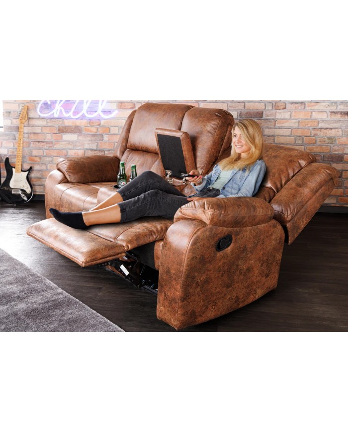 Fauteuil cinéma CANNES 2 places relax cuir écologique antique Brown