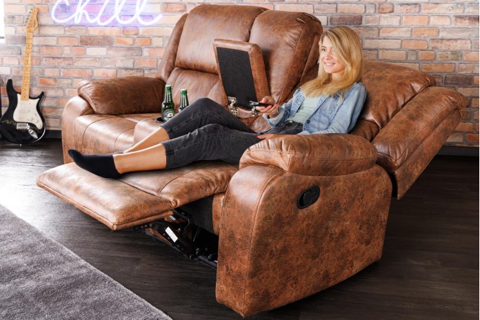 Fauteuil cinéma CANNES 2 places relax cuir écologique antique Brown