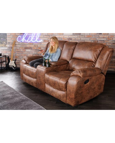 Fauteuil cinéma CANNES 2 places relax cuir écologique antique Brown