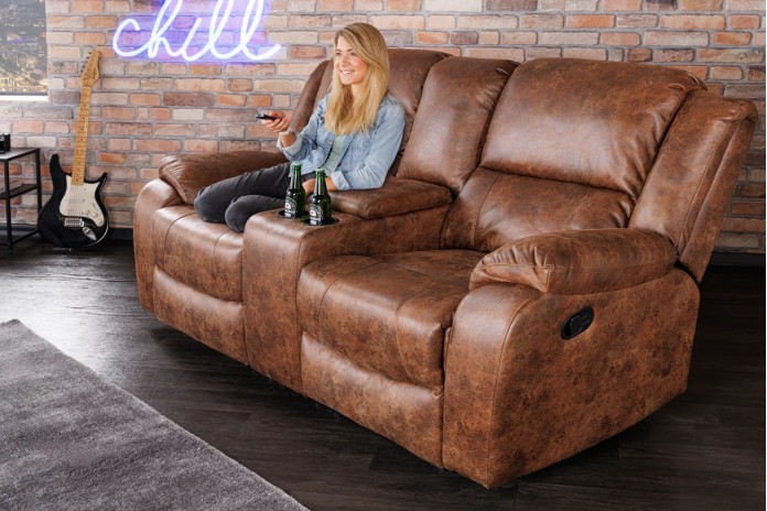 Fauteuil cinéma CANNES 2 places relax cuir écologique antique Brown