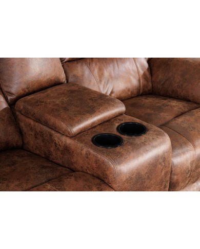 Fauteuil cinéma CANNES 2 places relax cuir écologique antique Brown