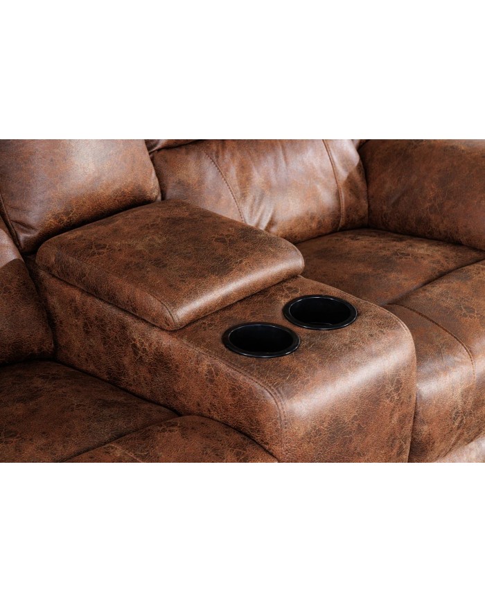 Fauteuil cinéma CANNES 2 places relax cuir écologique antique Brown