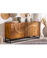 Buffet en bois massif avec reliefs 3D manguier marron et pieds en métal noir 140 cm Scorpion
