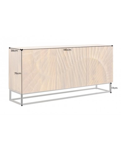 Buffet en bois massif avec reliefs 3D manguier marron et pieds en métal noir 140 cm Scorpion