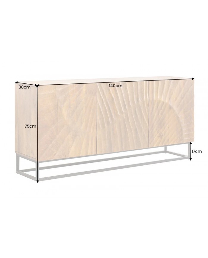 Buffet en bois massif avec reliefs 3D manguier marron et pieds en métal noir 140 cm Scorpion