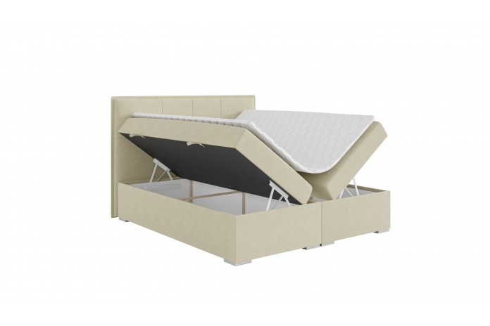 Lit Boxspring + tète de lit + sommier + Matelas + surmatelas JIM – Design graphique & confort multicouche