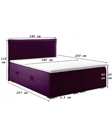 Lit Boxspring + tète de lit + sommier + Matelas + surmatelas JIM – Design graphique & confort multicouche
