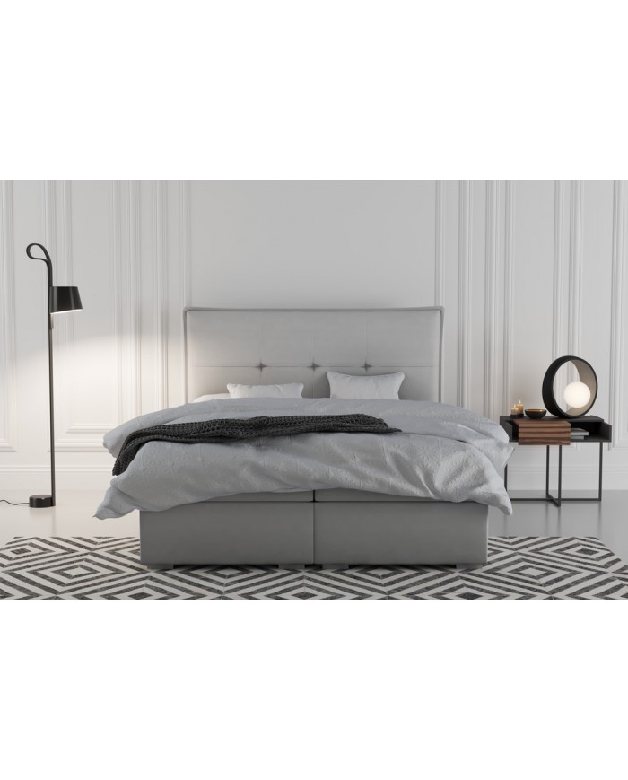 Lit Boxspring + tète de lit + sommier + Matelas + surmatelas JIM – Design graphique & confort multicouche