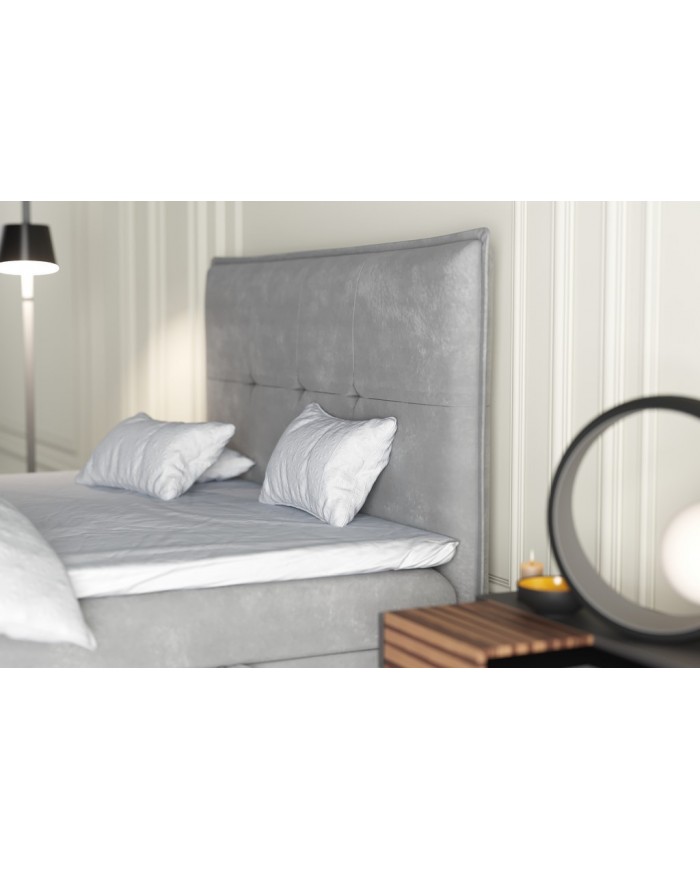 Lit Boxspring + tète de lit + sommier + Matelas + surmatelas JIM – Design graphique & confort multicouche