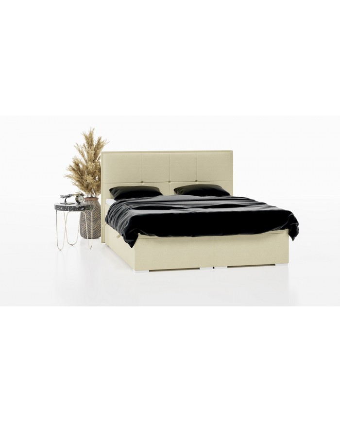 Lit Boxspring + tète de lit + sommier + Matelas + surmatelas JIM – Design graphique & confort multicouche