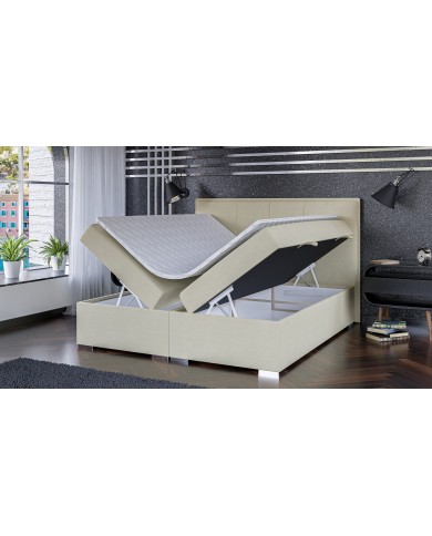 Lit Boxspring + tète de lit + sommier + Matelas + surmatelas JIM – Design graphique & confort multicouche