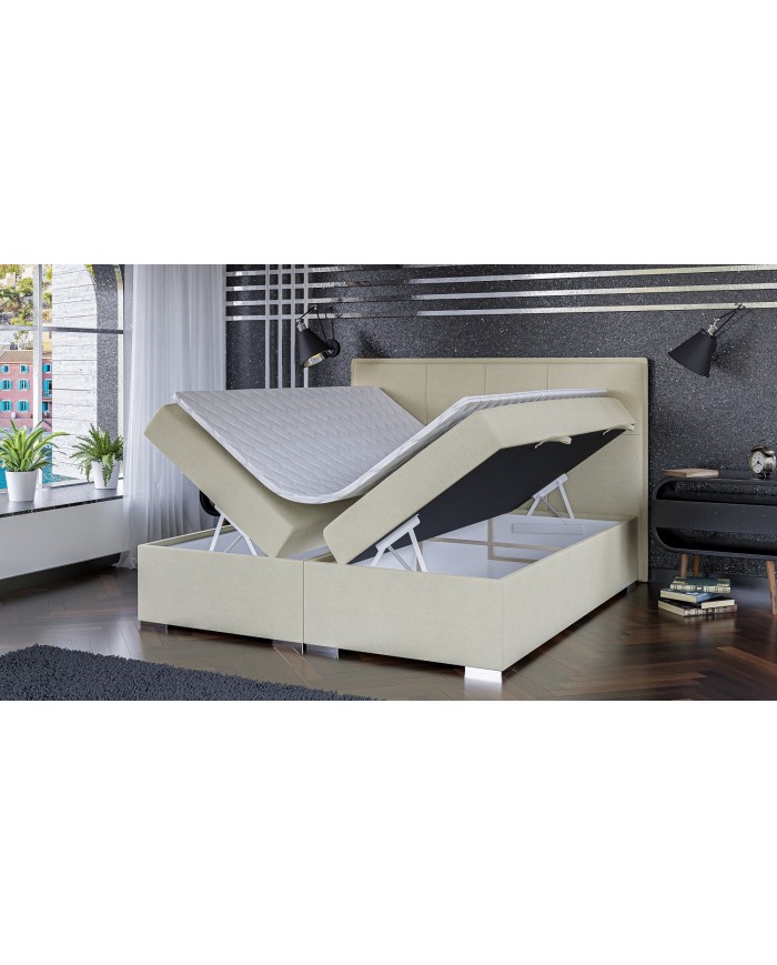 Lit Boxspring + tète de lit + sommier + Matelas + surmatelas JIM – Design graphique & confort multicouche