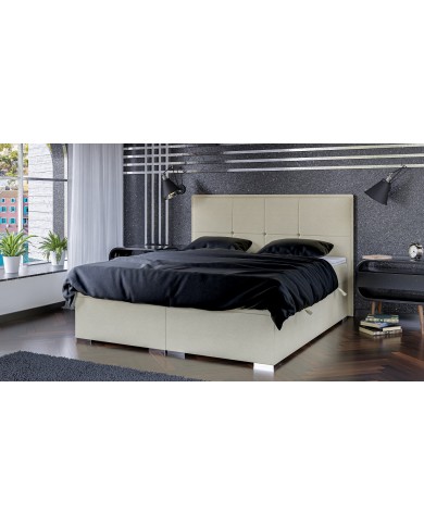 Lit Boxspring + tète de lit + sommier + Matelas + surmatelas JIM – Design graphique & confort multicouche