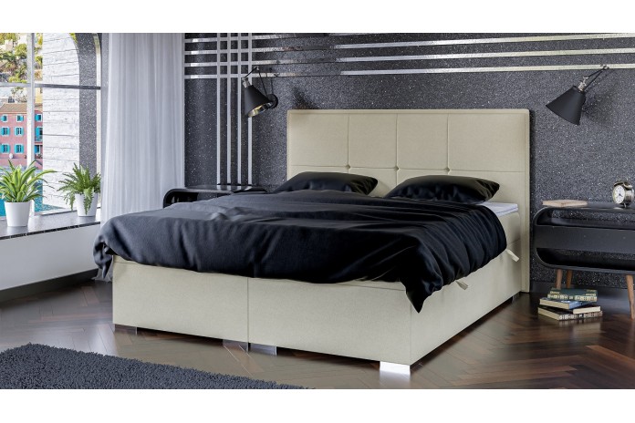 Lit Boxspring + tète de lit + sommier + Matelas + surmatelas JIM – Design graphique & confort multicouche