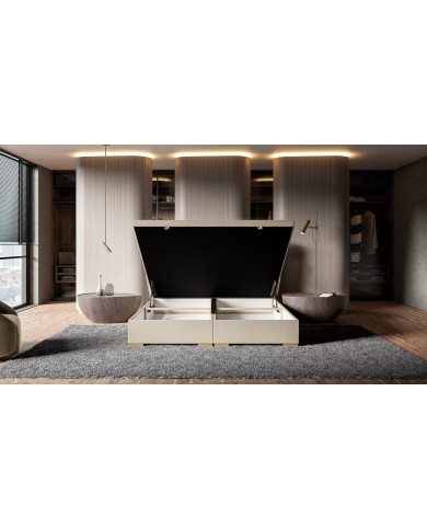 Lit Design Tissu Oxford + Sommier Intégré avec Coffre XXL – BODEMA Design