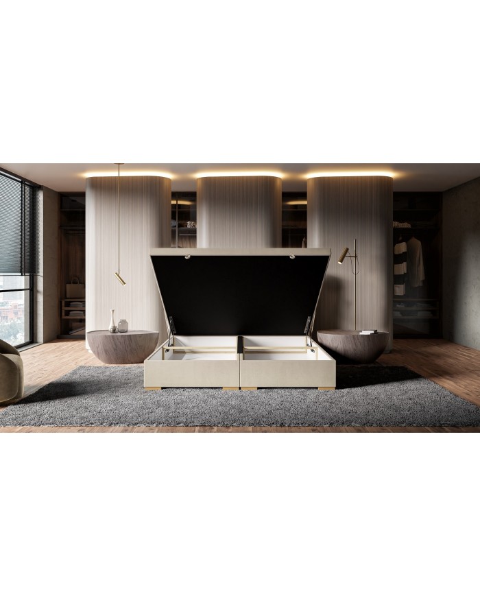 Lit Design Tissu Oxford + Sommier Intégré avec Coffre XXL – BODEMA Design