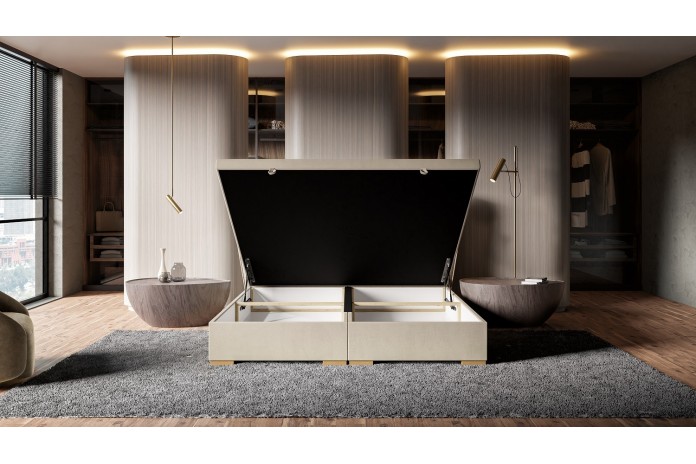 Lit Design Tissu Oxford + Sommier Intégré avec Coffre XXL – BODEMA Design