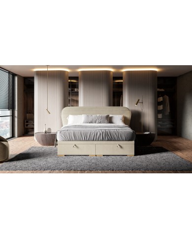 Lit Design Tissu Oxford + Sommier Intégré avec Coffre XXL – BODEMA Design