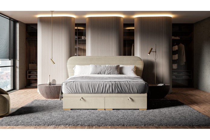 Lit Design Tissu Oxford + Sommier Intégré avec Coffre XXL – BODEMA Design