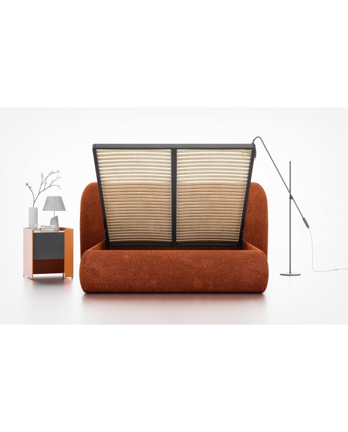 Lit continental Design Rita avec sommier intégré et tissus Oxford au choix – Élégance Douce et Fonctionnelle