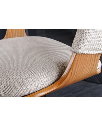 Chaise haute de bar réglable en tissu beige et bois naturel de frêne avec pieds en métal design Athan