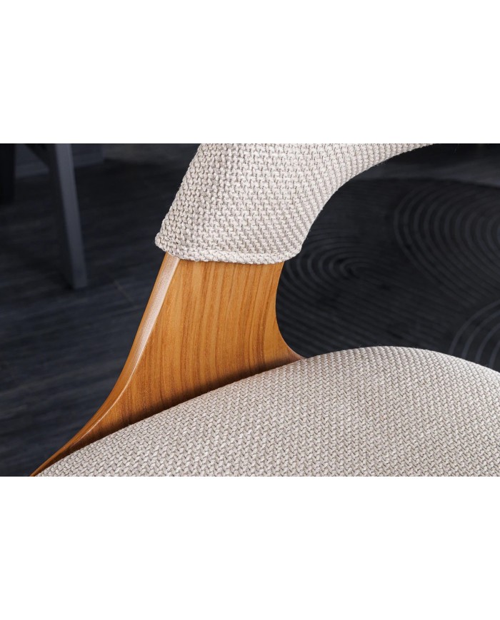 Chaise haute de bar réglable en tissu beige et bois naturel de frêne avec pieds en métal design Athan