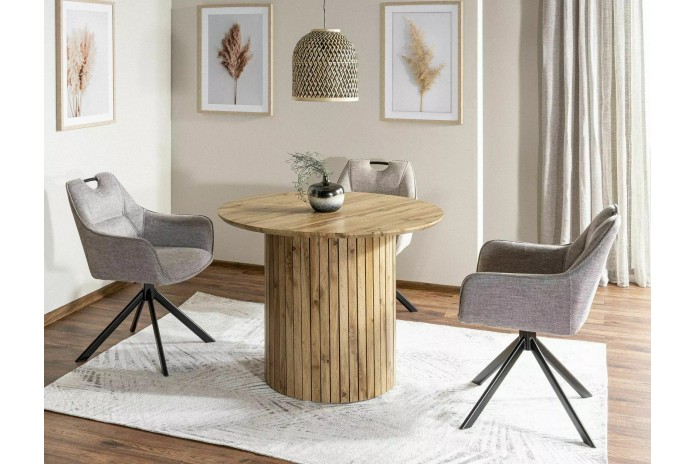 Table ronde Design Socrates 120x120 cm plateau naturel ou blanc
