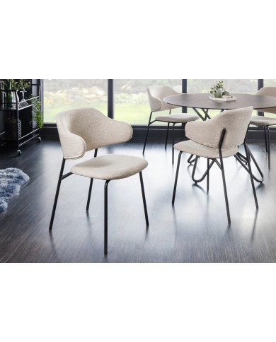 Chaise rembourrée en tissu bouclette avec pieds en métal noir Tracy Alpine