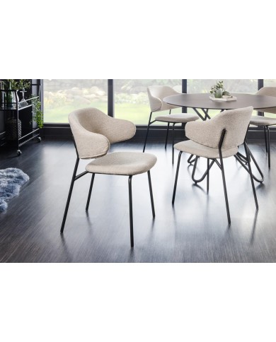 Chaise rembourrée en tissu bouclette avec pieds en métal noir Tracy Alpine