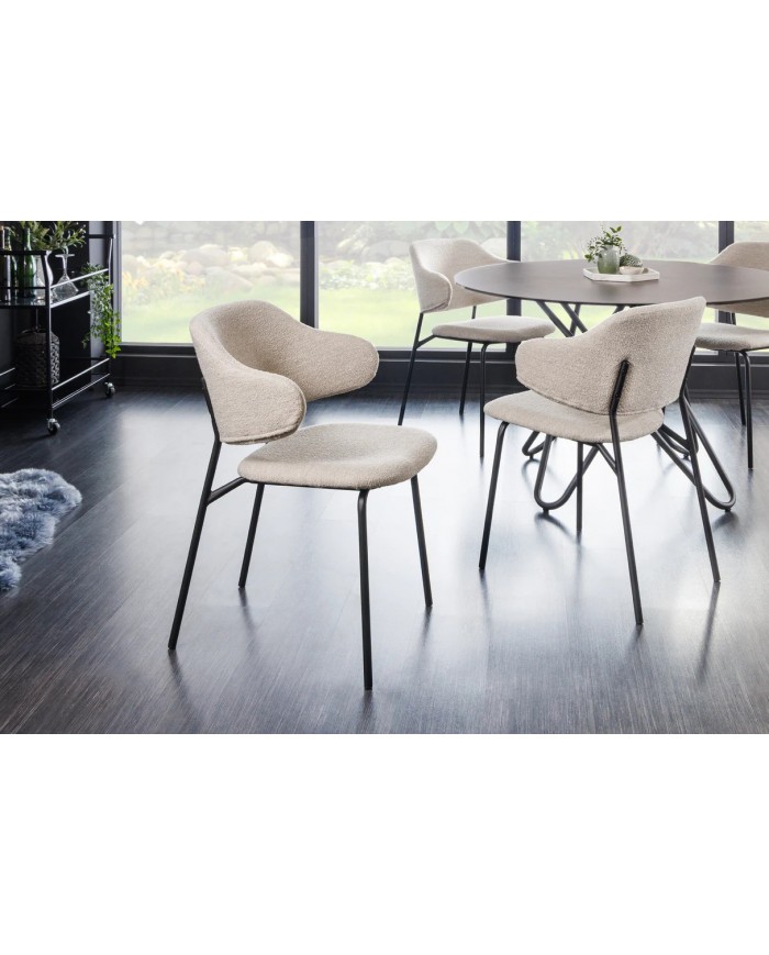 Chaise rembourrée en tissu bouclette avec pieds en métal noir Tracy Alpine