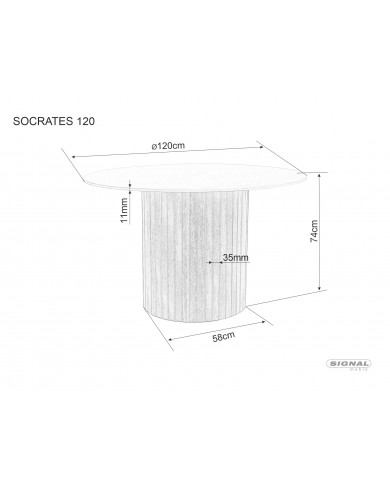 Table ronde Design Socrates 120x120 cm plateau naturel ou blanc