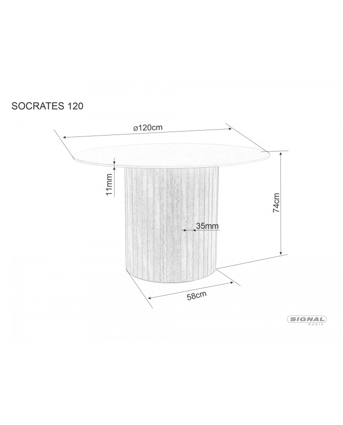 Table ronde Design Socrates 120x120 cm plateau naturel ou blanc