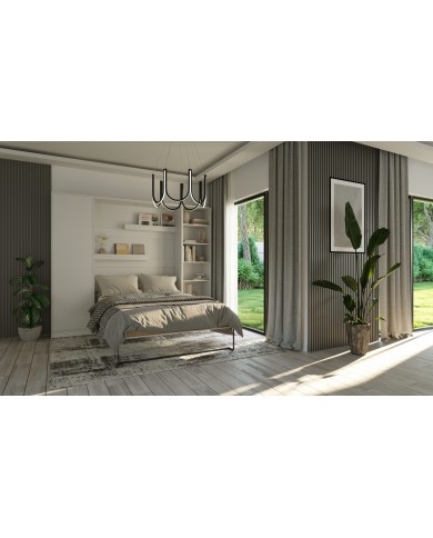 Armoire lit escamotable relevable vertical 140x200 cm blanc mat Premium