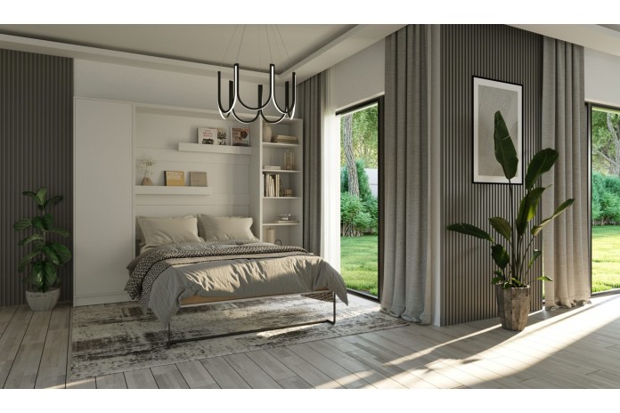 Armoire lit escamotable relevable vertical 140x200 cm blanc mat Premium
