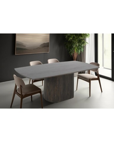 Table à manger moderne 200 cm en bois de manguier marron foncé gris MODERNA