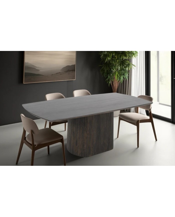 Table à manger moderne 200 cm en bois de manguier marron foncé gris MODERNA